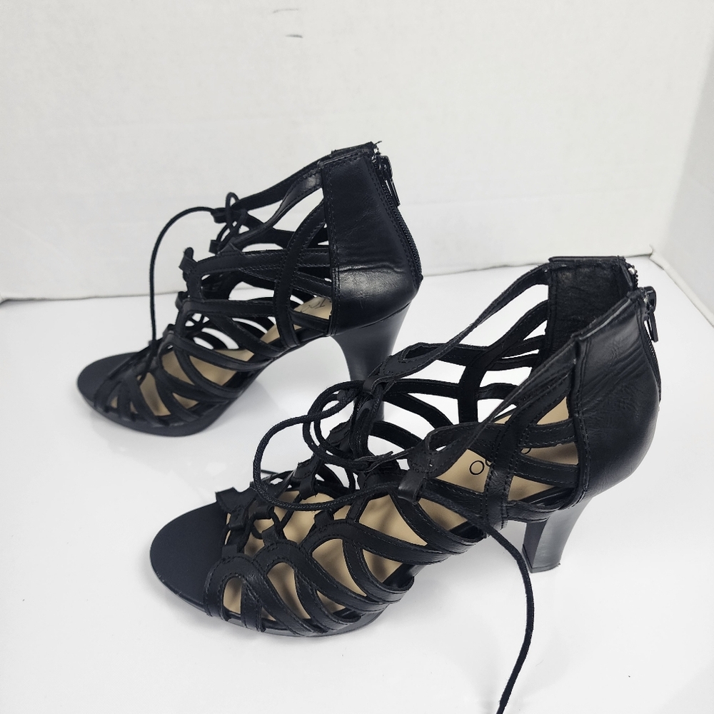 Me Too Black Women Strappy Laced Blocked Heels Size 10